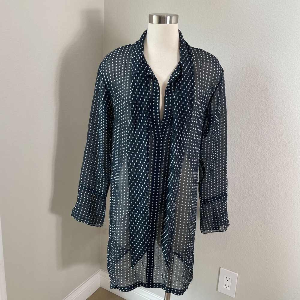 NEW Theory Womens 8 Scarf Dress 100% Silk Deep Navy Multi Square Print Chiffon